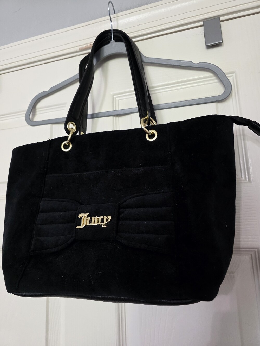 Juicy Couture Black Velvet Handbag Pretty Bow Tote Shoulder Bag y2k Style